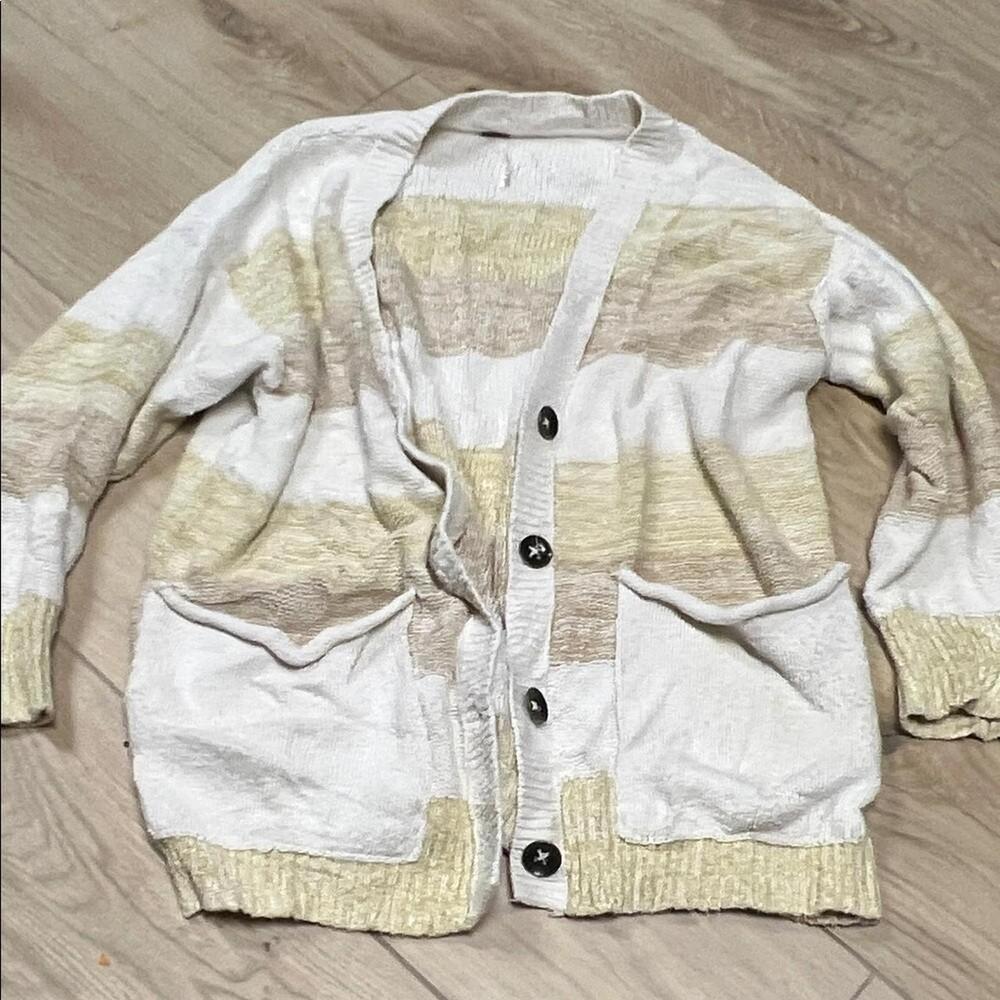 Free People Southport beach Cream and Tan Colorblock Cardigan